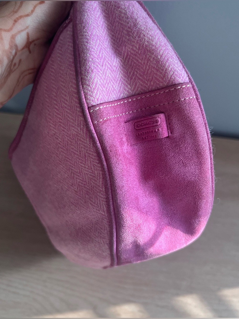 Vintage Coach Pink Herringbone Tweed Leather Hobo Handbag - Picture 9 of 9